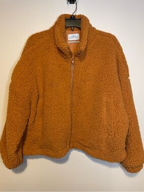 URBAN OUTFITTERS Orange Honey Sherpa Teddy Zip Up Fleece Jacket Oversized Medium